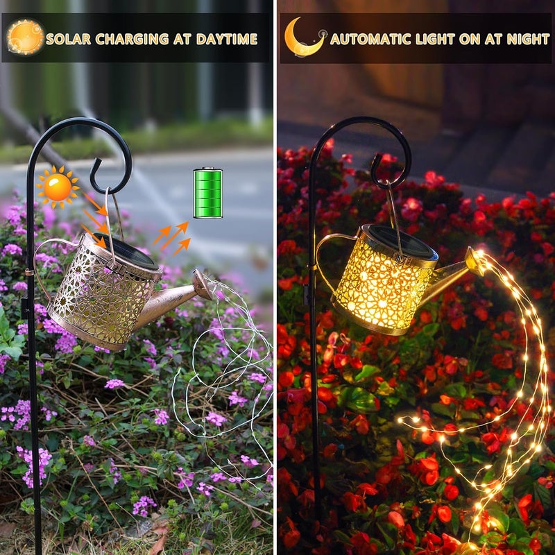 Misawce Solar Lights Outdoor Decorative, 2 Pack Metal Watering Can Lights Waterproof, Small Hanging Garden Decor Yard Outside Patio Lawn, Gifts for Mom Grandma Women Birthday(Warm White) - Image 5